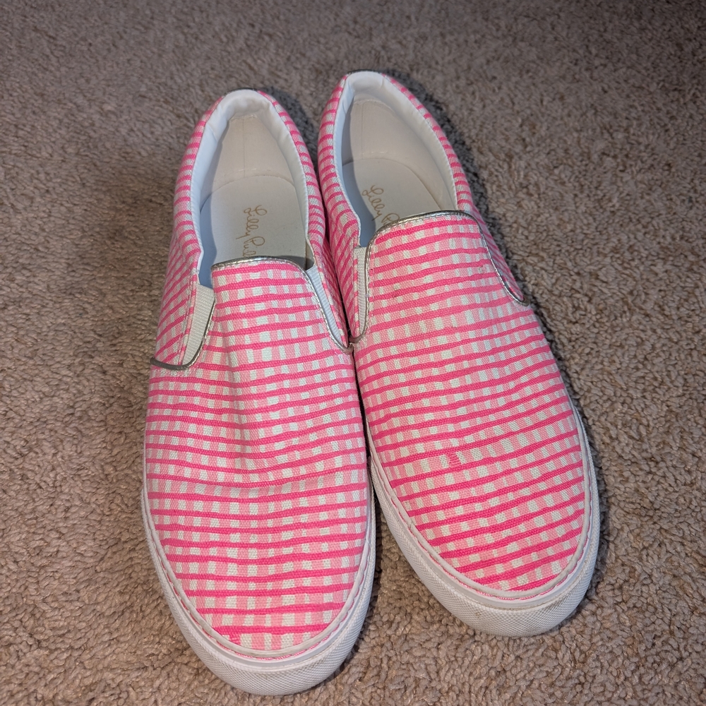 Lilly Pulitzer Pink and White Checkered Sneakers